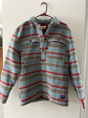 VISSLA Blue and Rust Striped Fleece Shacket